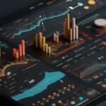 three dimensional image of charts and graphs depicting data analytics