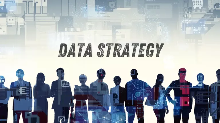 data strategy lettering in front of a crowd