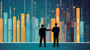 big data and business intelligence | the data governor two men looking at a big screen showing charts