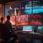 two people sitting in a control screen watching information on the computer screen | the data governor