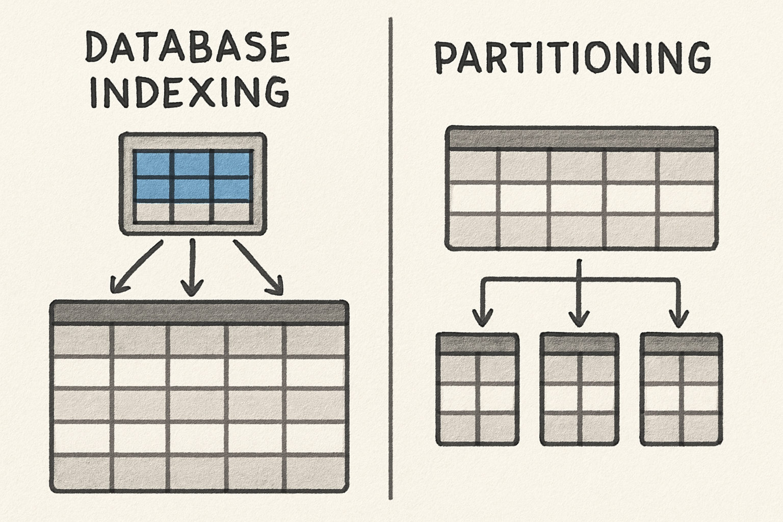 create a photorealistic drawing of database indexing vs part